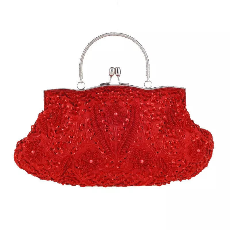 Women Beaded Sequin Evening Bag Clutch Wedding Bridal Prom Party Handbag Purse