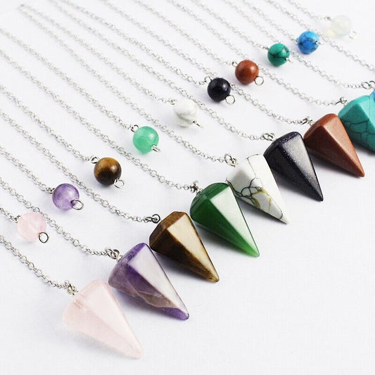 Fashion Crystal Stone Spirit Pendulum Hexagonal Conical Cut Energy Stone Pendant