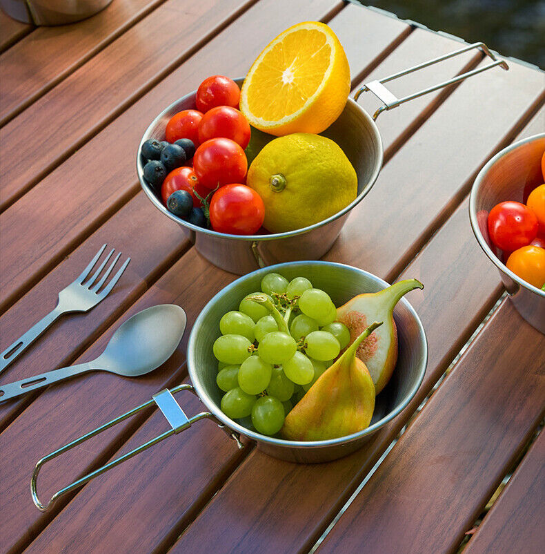 Camping Noodle Bowl Foldable Stainless Steel Hanging Cookware 300ml Outdoor