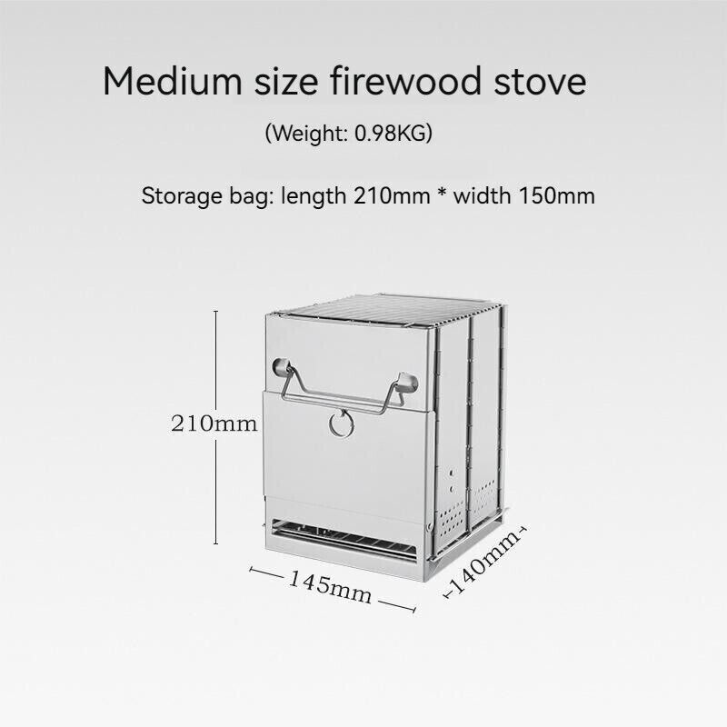 Outdoor Camping Mini Fold Wood Burner Stainless Steel Grill BBQ Picnic Charcoal