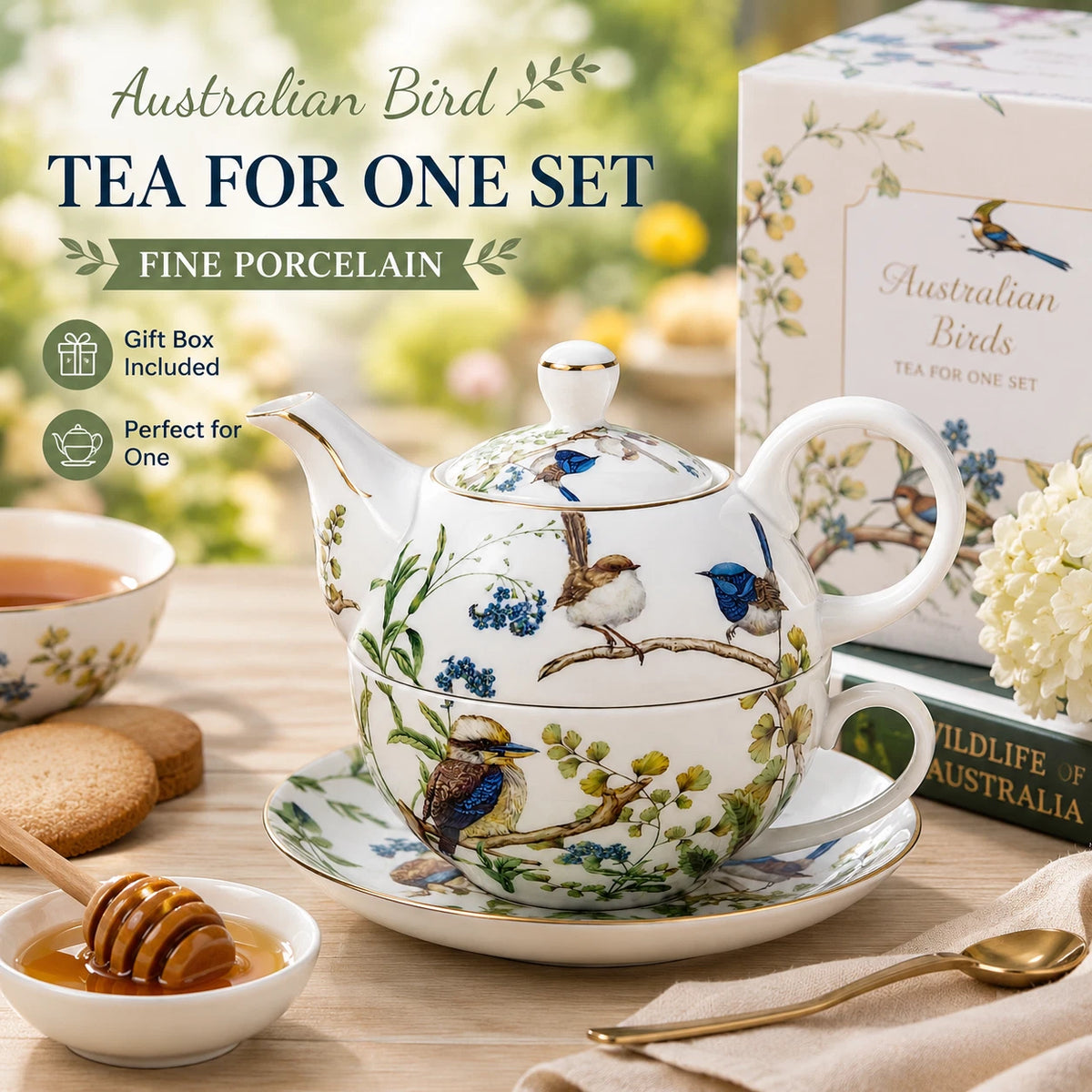 Australian Bird Tea For One Set Teapot Cup Fine Porcelain China Gift Afternoon