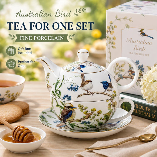 Australian Bird Tea For One Set Teapot Cup Fine Porcelain China Gift Afternoon