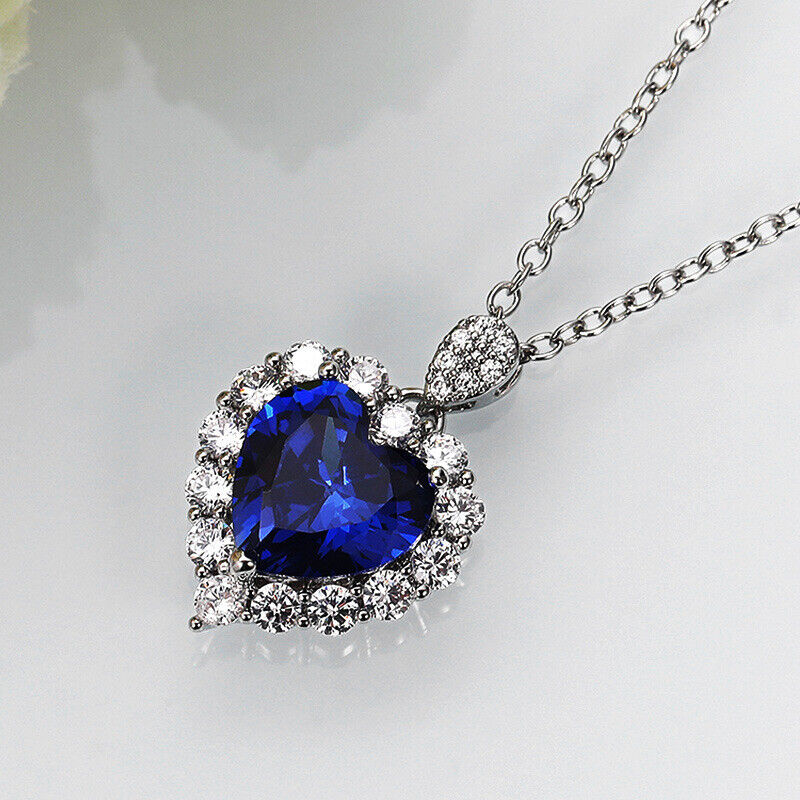 NEW Fashion temperament engagement pendant blue Stone love heart shape necklace