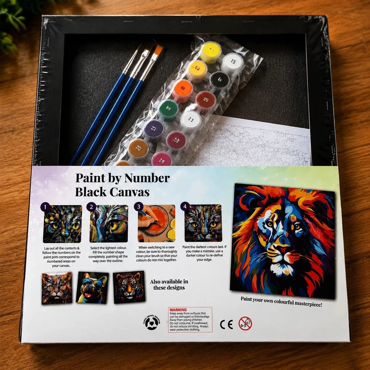 30x30cm Black Canvas Paint By Number Lion Kit DIY Acrylic Painting Art Gift
