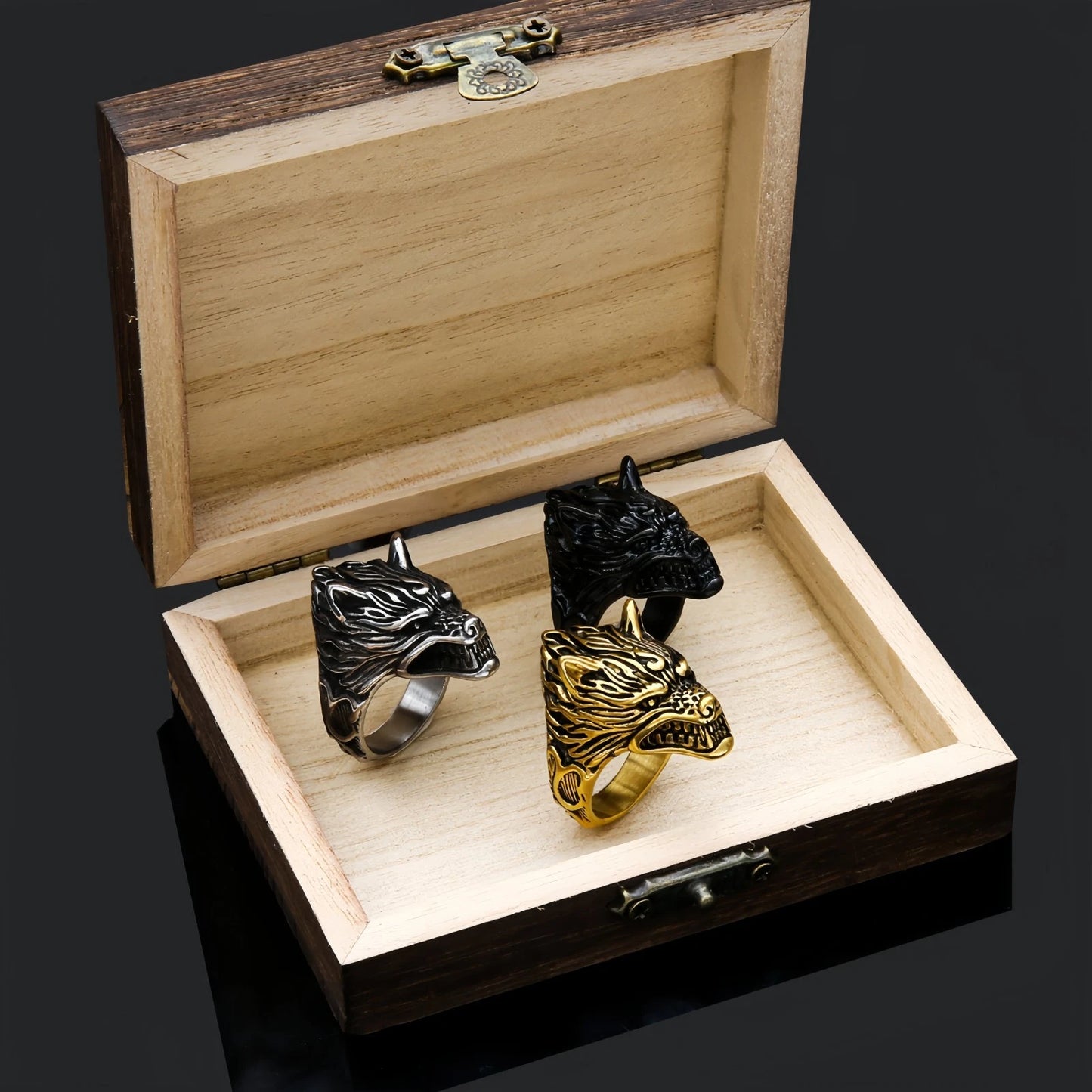 Men Fierce Wolf Head Ring Gothic Animal Totem Punk Norse Viking Band Biker Gift # R253