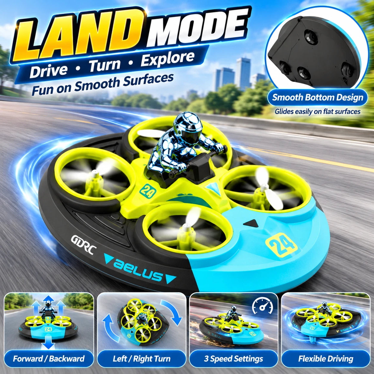 3 in 1 RC Drone Flying Hovercraft Air Land Water Remote Control Boat Toy Gifts