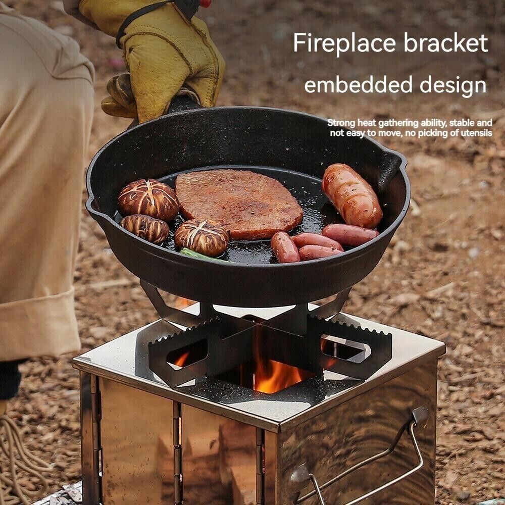 Outdoor Camping Mini Fold Wood Burner Stainless Steel Grill BBQ Picnic Charcoal