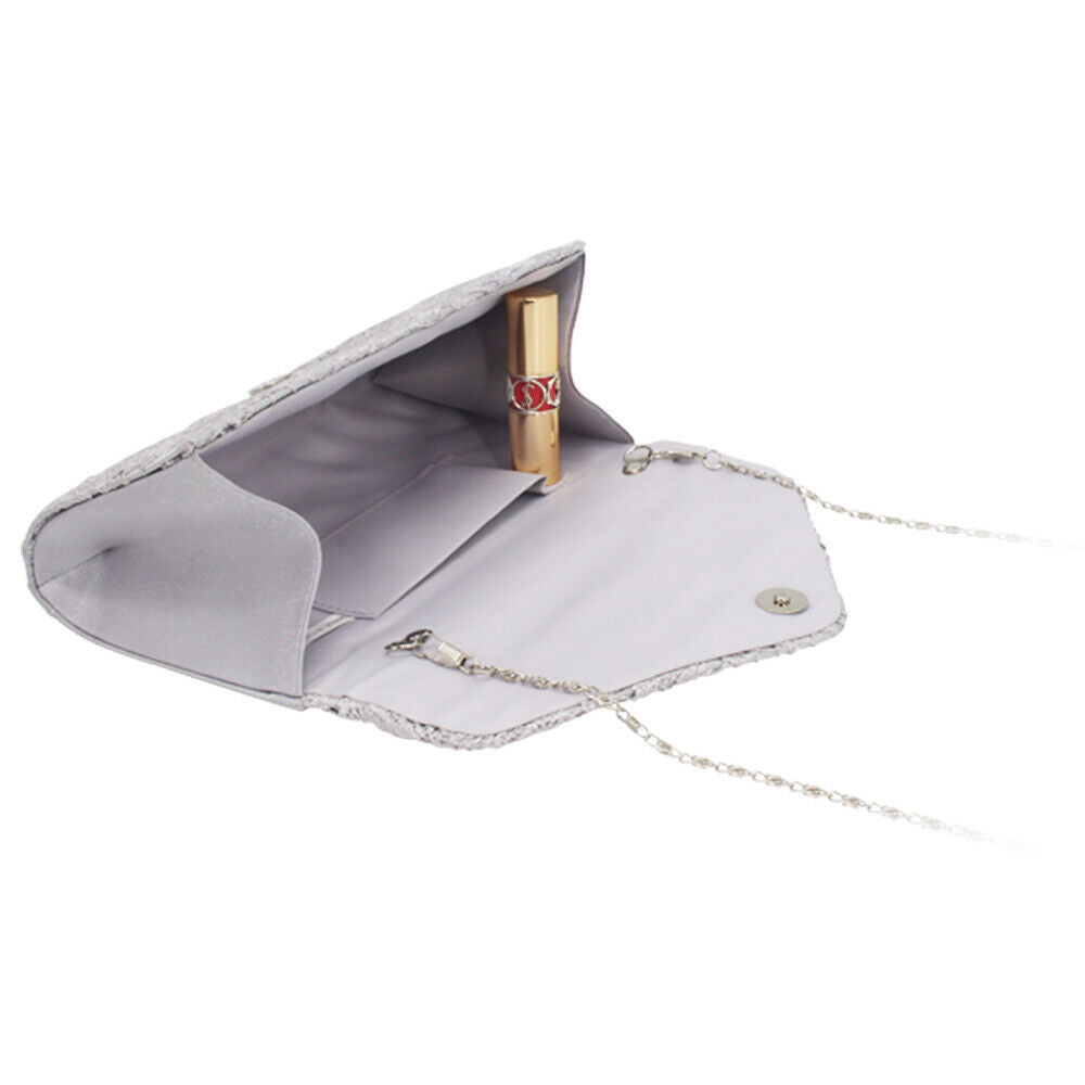 NEW Shining Satin Ladies Evening Clutch Bag Wedding Bridal Chain Handbag Wallet