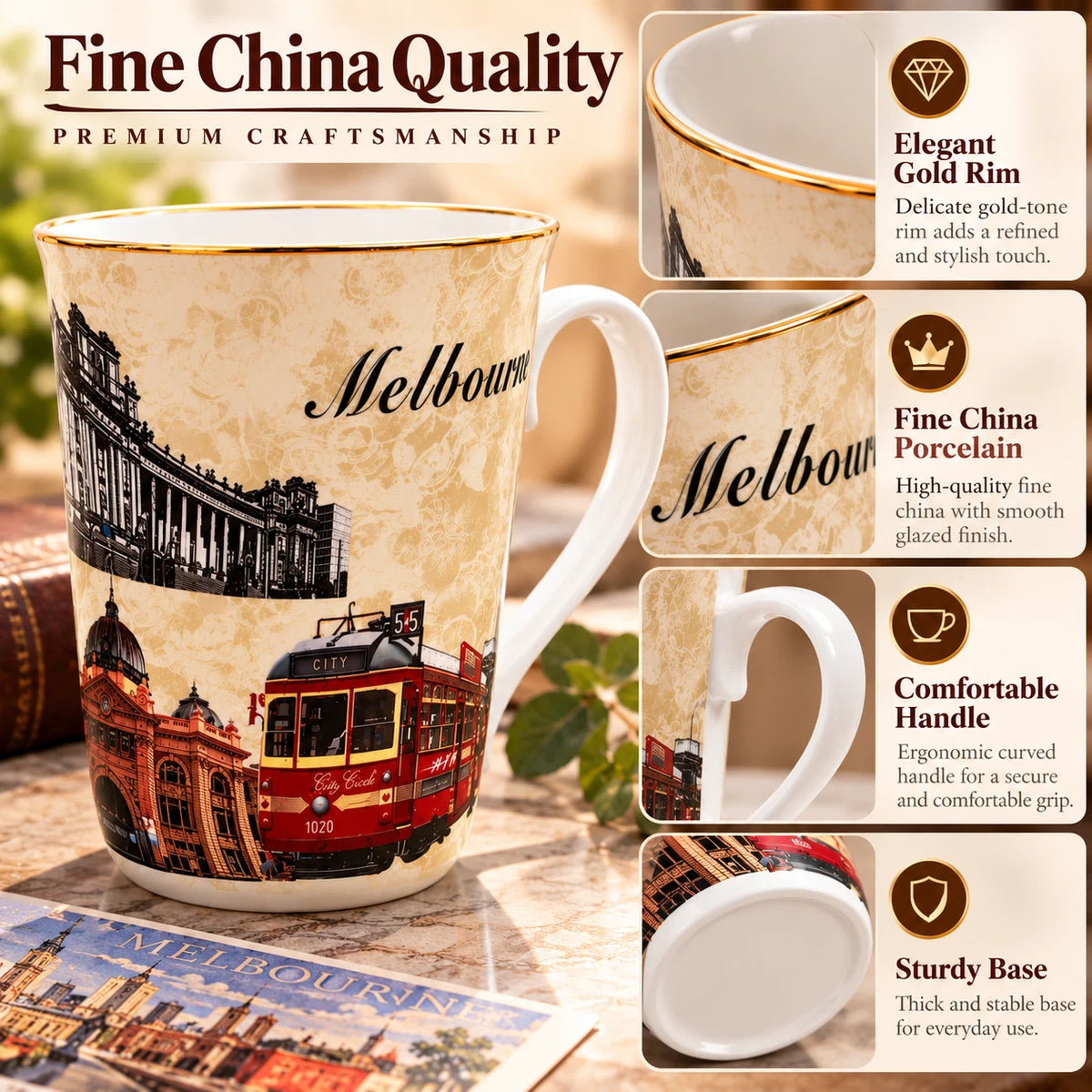 1-6x Melbourne Australia Souvenir Coffee Mug 405ml Fine China Tea Cup Gift Boxed