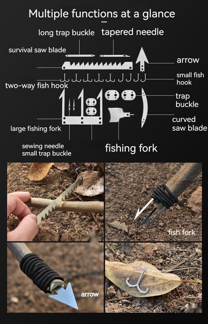 Outdoor 22 In 1 Multifunctional Survival Tools Fishing Gear Fishing Hook Card