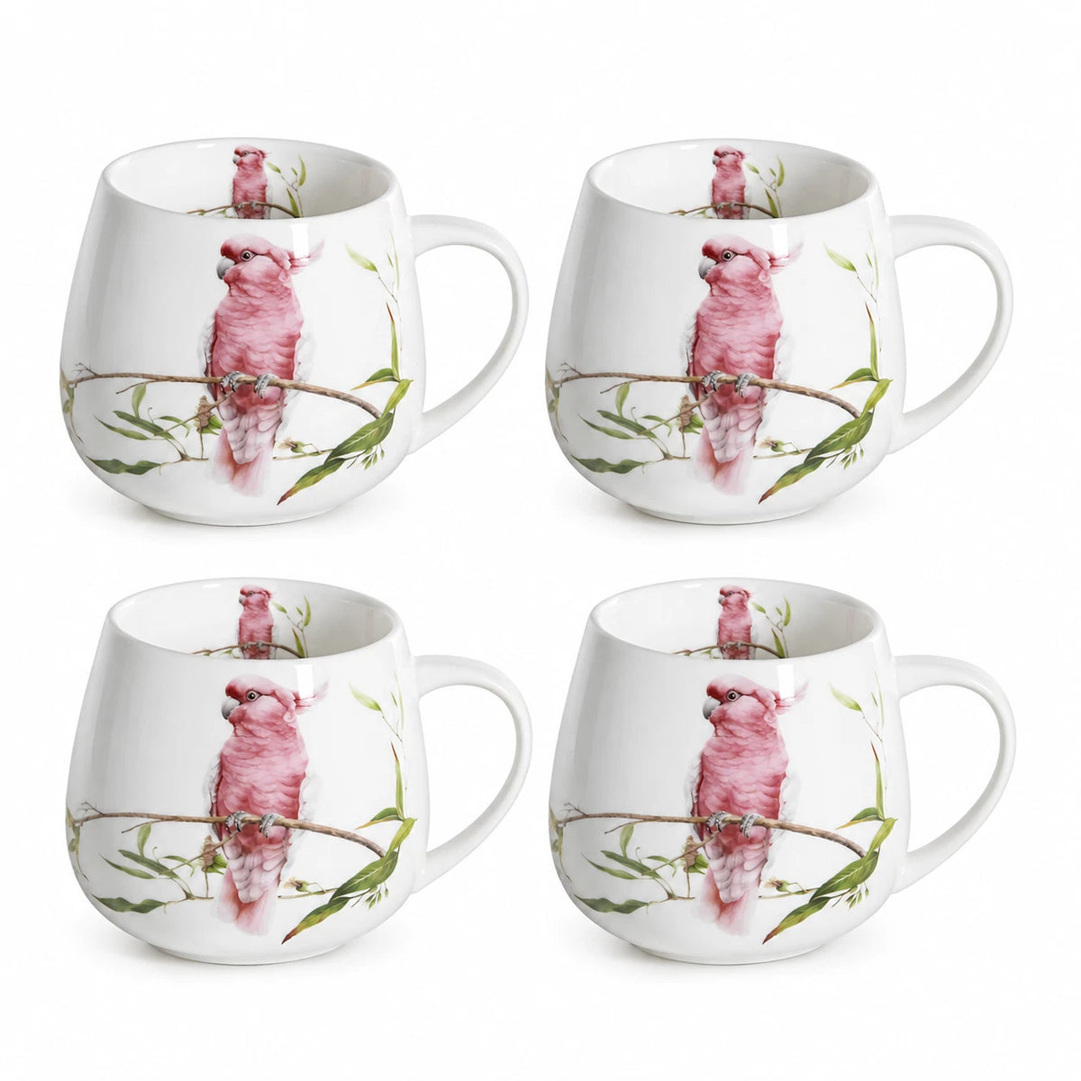 1-6x Australia Bird 400cc Fine Porcelain Coffee Mug Cockatoo Pink Yellow Tea Cup Gift