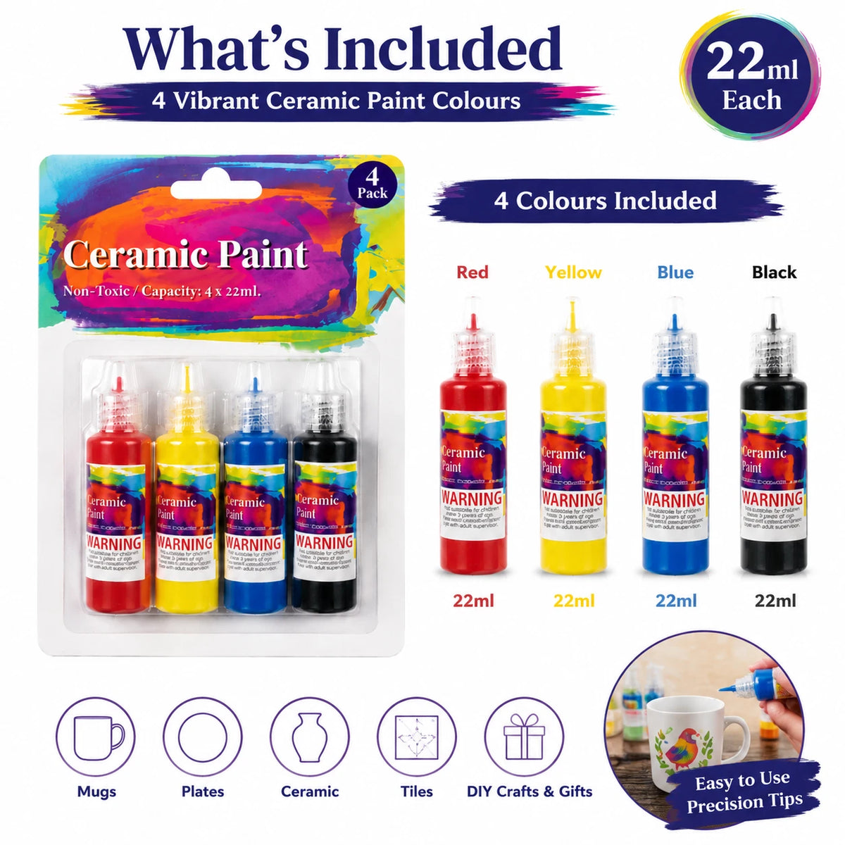 2 Pack Ceramic Paint Set 22ml Permanent Porcelain Mug Glass DIY Craft Art Colour