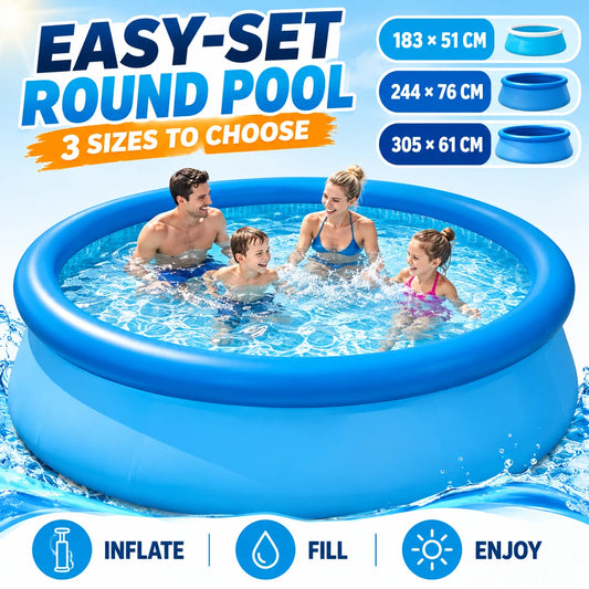 Large Inflatable Round Swimming Pool Easy Set Backyard Family Pool 183/244/305cm