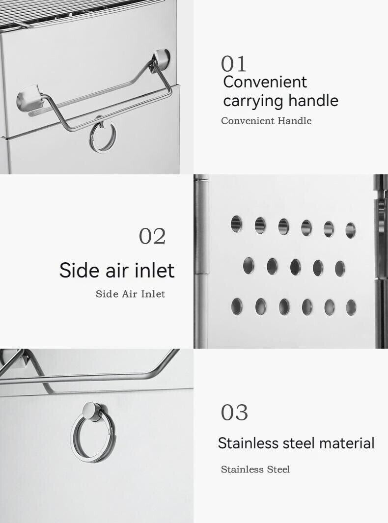 Outdoor Camping Mini Fold Wood Burner Stainless Steel Grill BBQ Picnic Charcoal