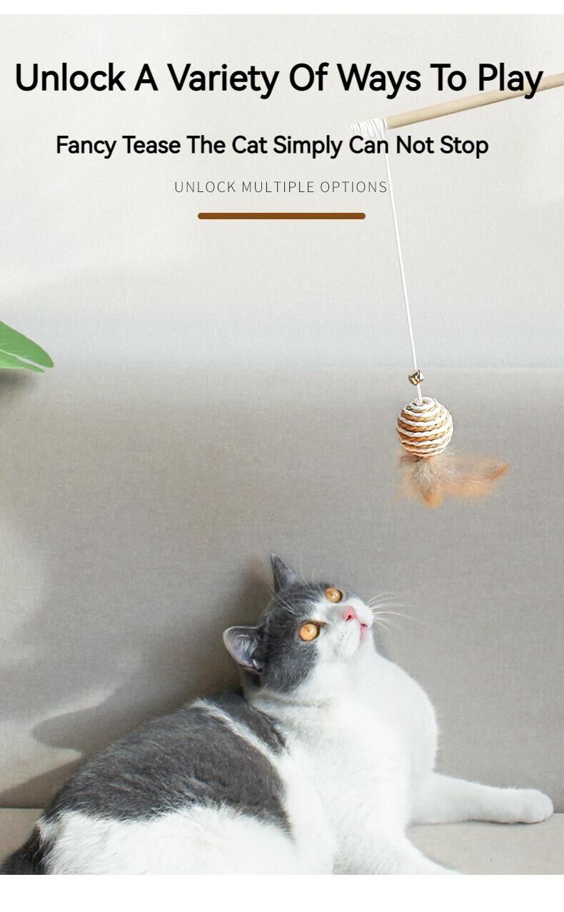 Feather Bell Mouse Interactive Tease Cat Stick Frosted Comfortable Pet Play Toy