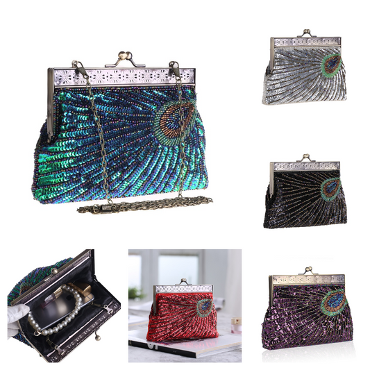 Women Bridal Metal Frame Sequined Bead Party Wedding Handbag Prom Evening Clutch