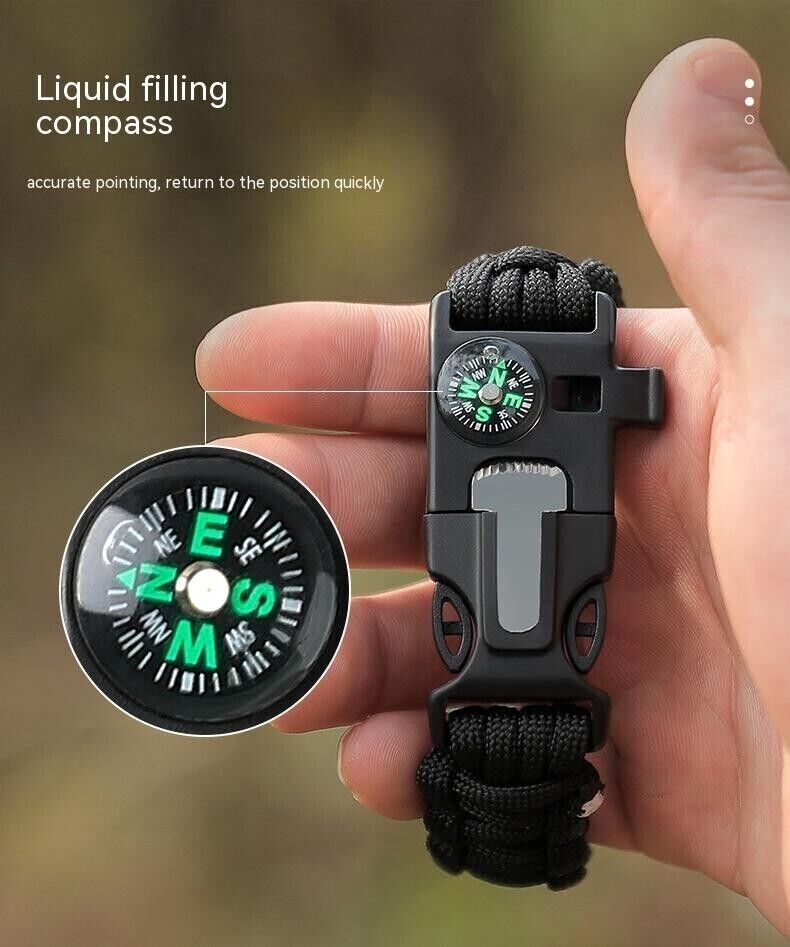 5 in 1 Multifunction Survival Bracelet Umbrella Rope Braided Whistle Flintstone