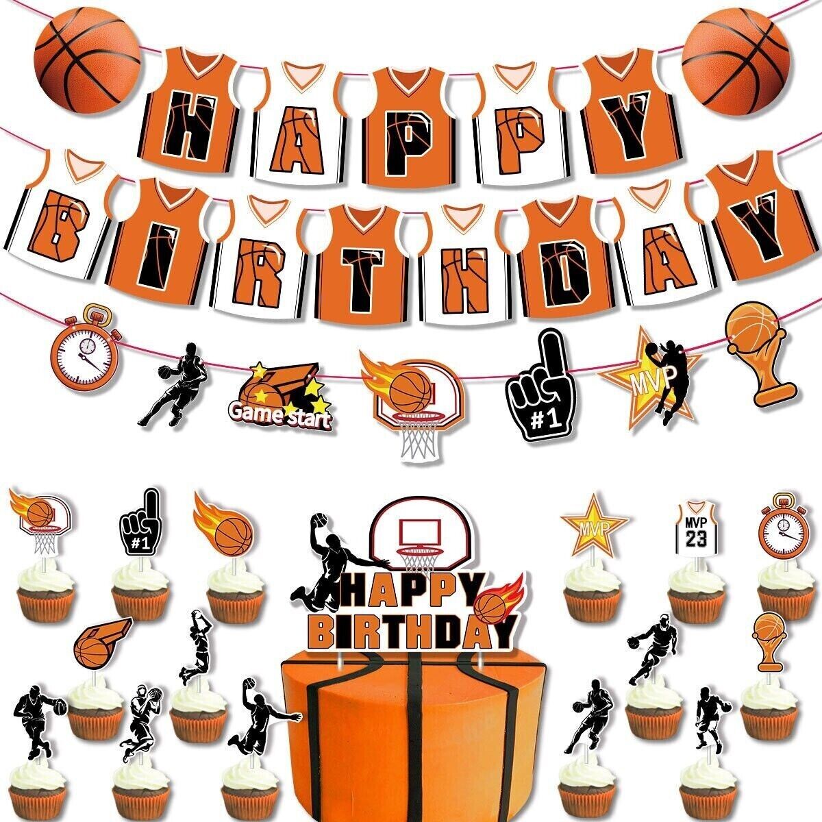 Basketball Theme NBA Jersey Birthday Pull Flag Cake Insert Card Party Decoration