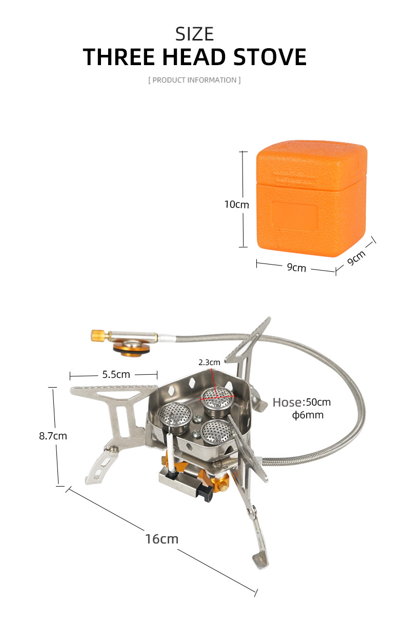 Outdoor Portable Split Type Three-head Stove Camping Picnic Windproof Stove Head
