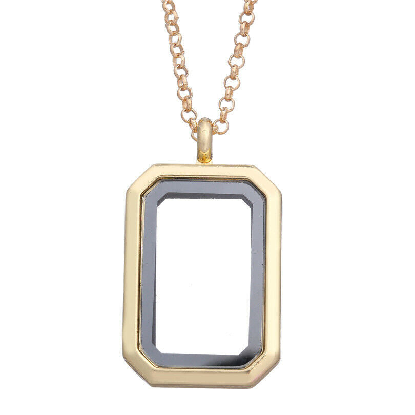Living Memory Floating Charm rectangular Crystal Glass Locket Pendant Necklace
