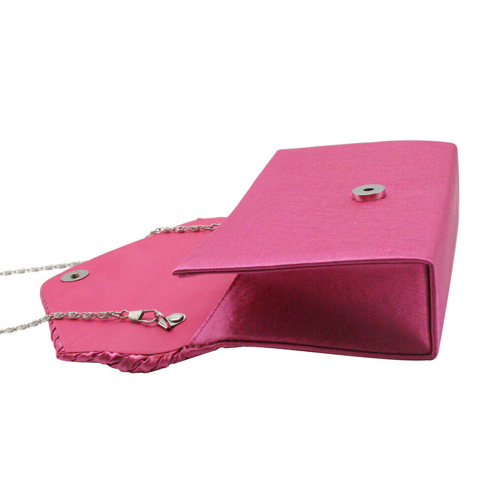 NEW Shining Satin Ladies Evening Clutch Bag Wedding Bridal Chain Handbag Wallet