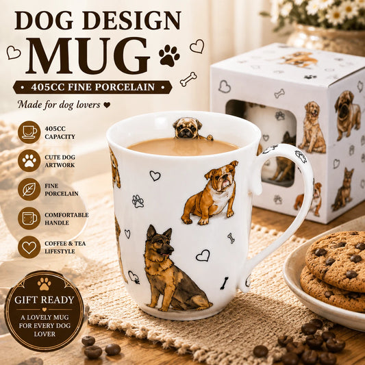 1-6x 405cc Cute Dog Fine Porcelain Mug Coffee Tea Cup Home Decor Gift Box