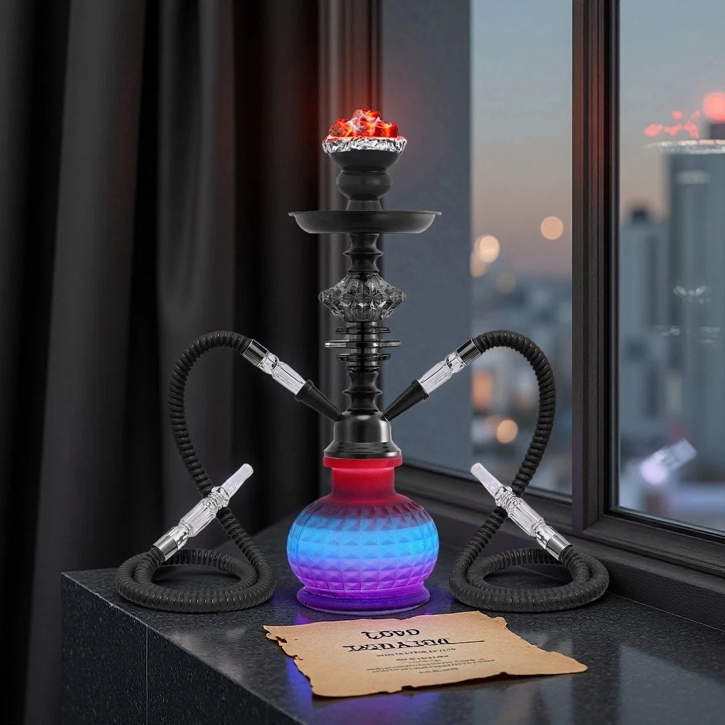 36cm 2 Hose Portable Black Gradient Blue Shisha Hookah Narguile Party Club Bar