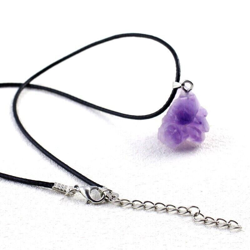 Fashion Irregular Amethyst Pendant Raw Stone Necklace Wax Rope Lady Jewelley