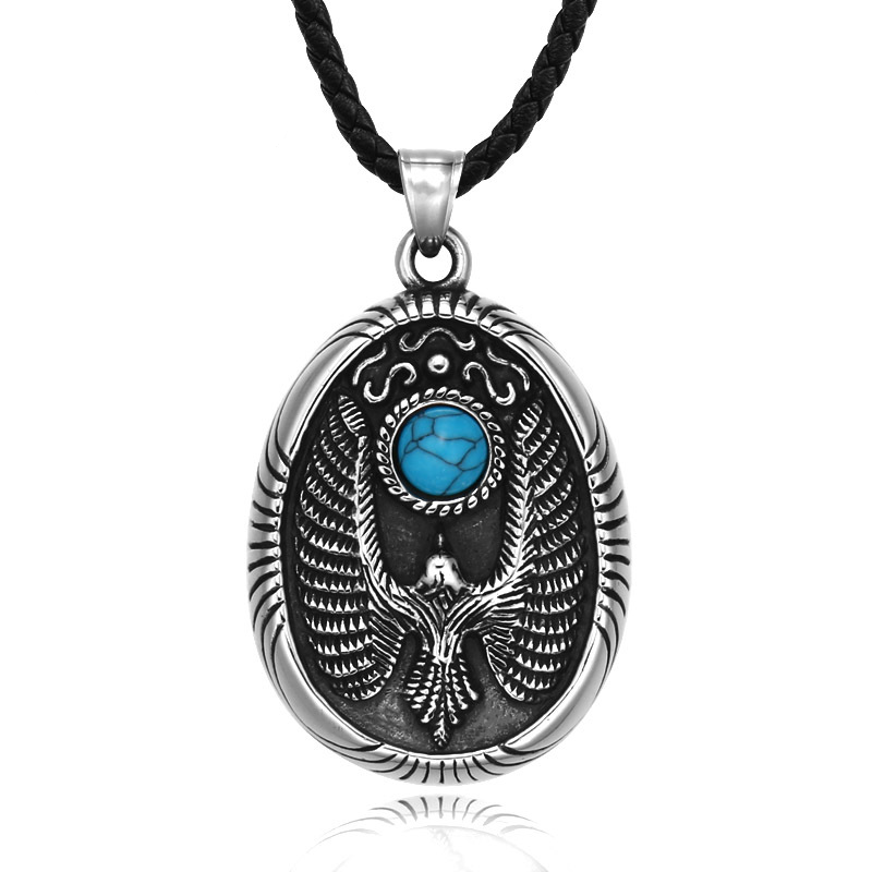 NEW Unisex Retro Eagle Spread Wings With Turquoise Titanium Steel Pendant