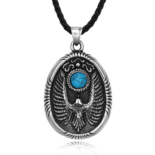 NEW Unisex Retro Eagle Spread Wings With Turquoise Titanium Steel Pendant