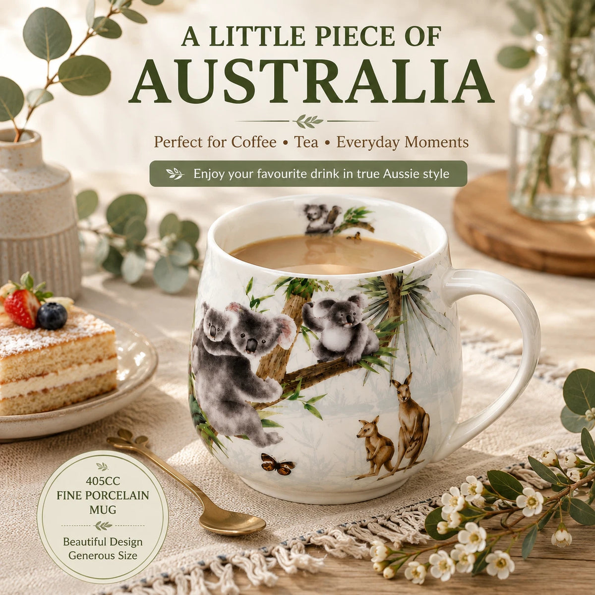 1-6x Australian Wildlife Koala Mug 400cc Fine Porcelain Coffee Tea Cup Gift Box