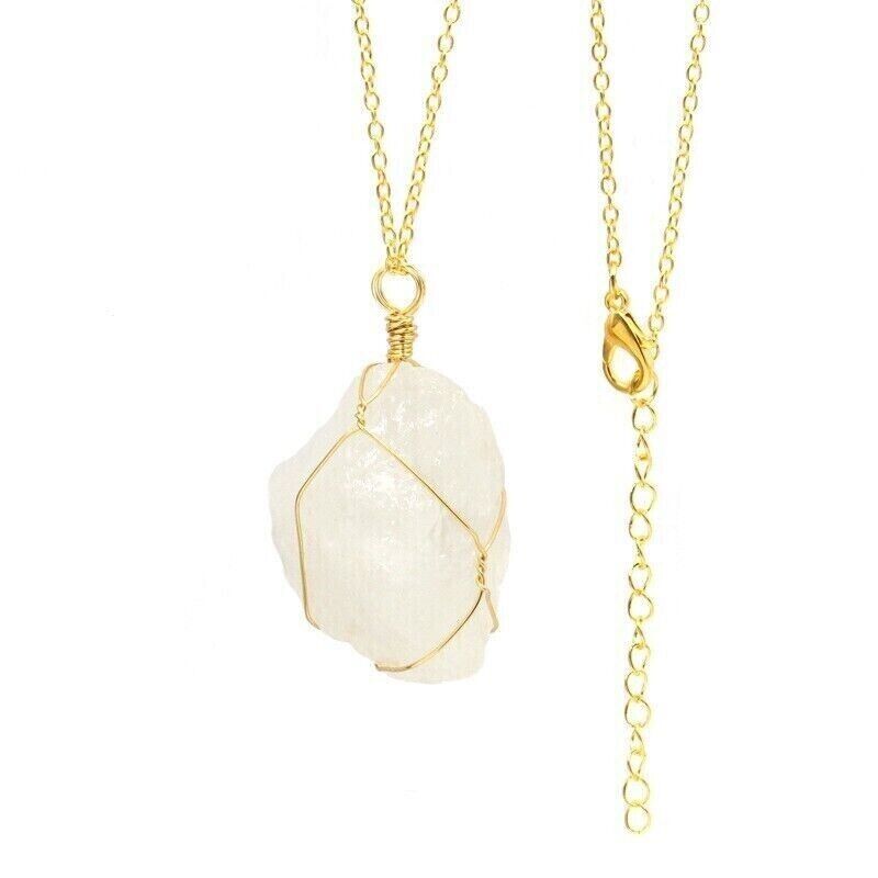 Fashion Irregular Crystal Pendant Hand-wound Wire Gold Silver Chain Necklace