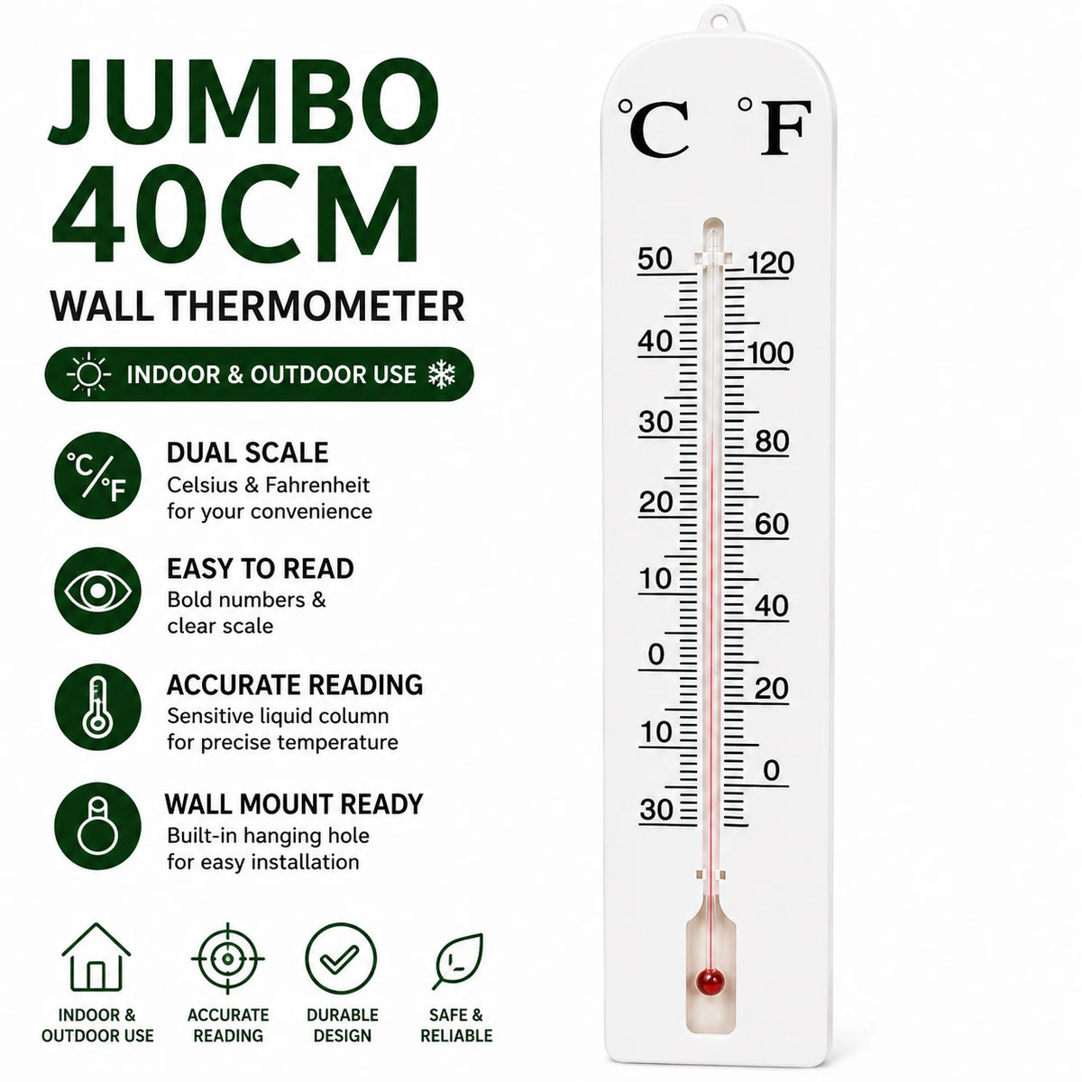 2X 40cm Jumbo Indoor Outdoor Wall Thermometer Large Garden Home Celsius Fahrenheit