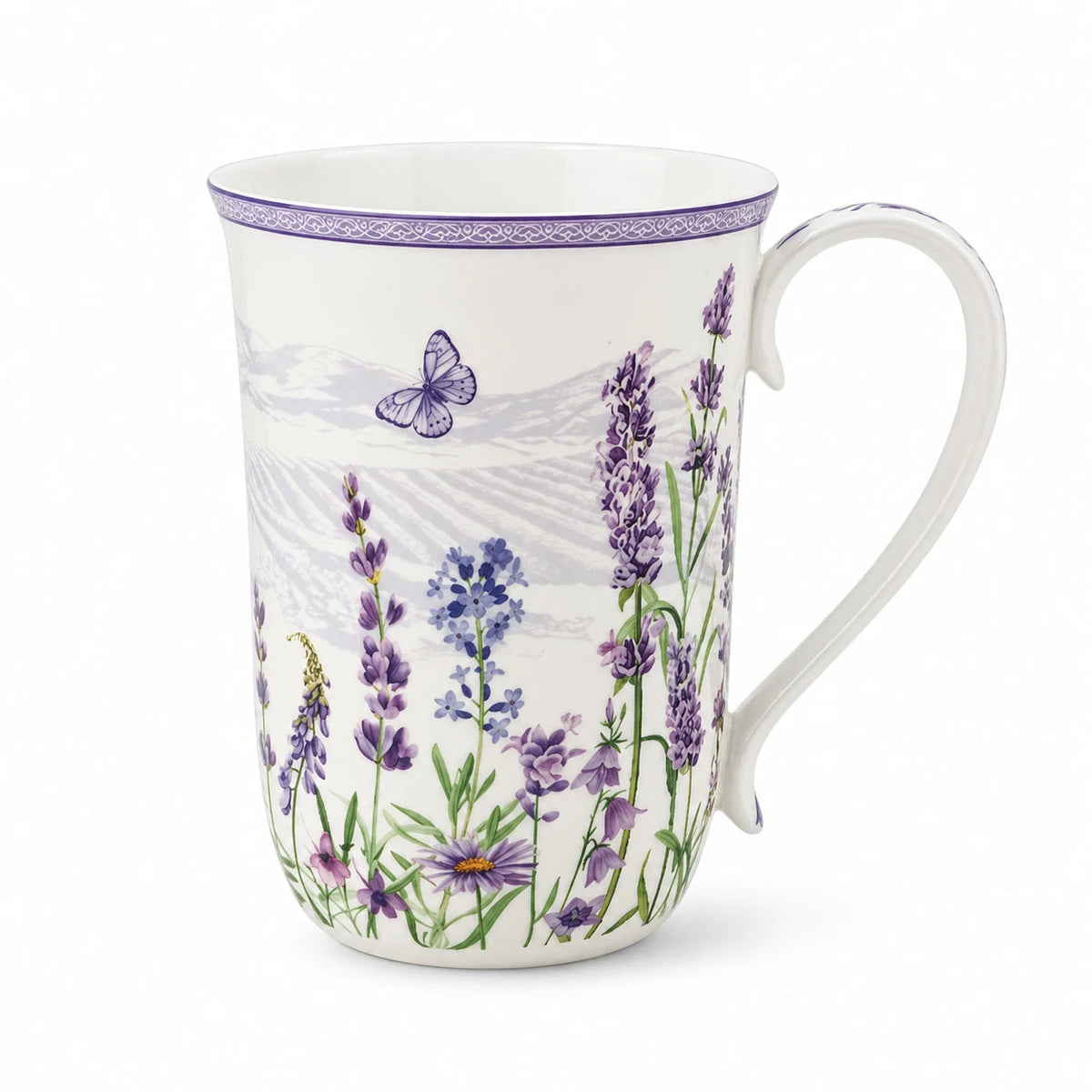 1-6x Lavender Floral Mug 405ml Fine Porcelain Tea Coffee Cup Mother's Day Gift