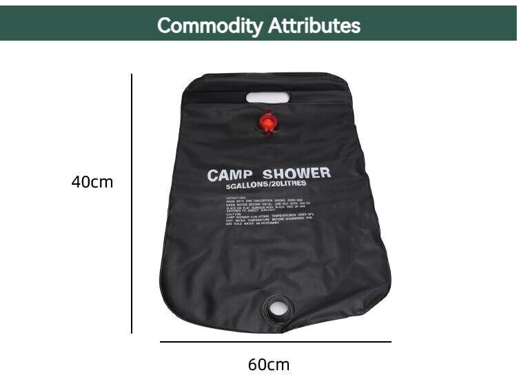 Foldable Shower Bag Solar Heat Camping Hiking Travel Water Storage Bag 20L 40L