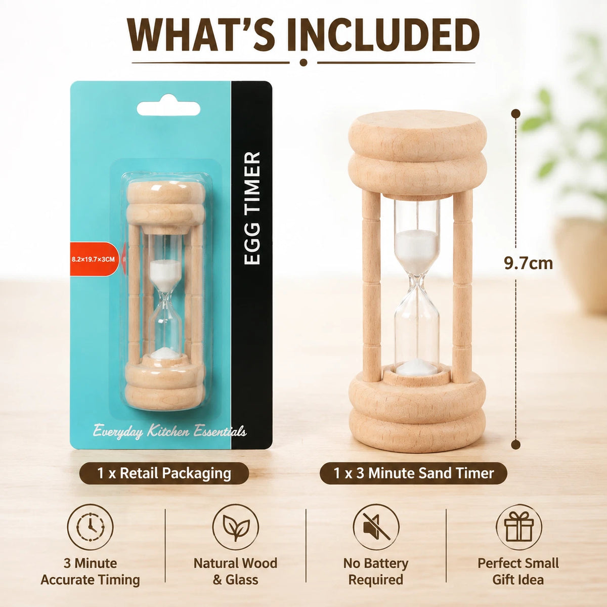 3 Minute Wooden Sand Timer Egg Timer Kitchen Cooking Tea Hourglass Home Decor