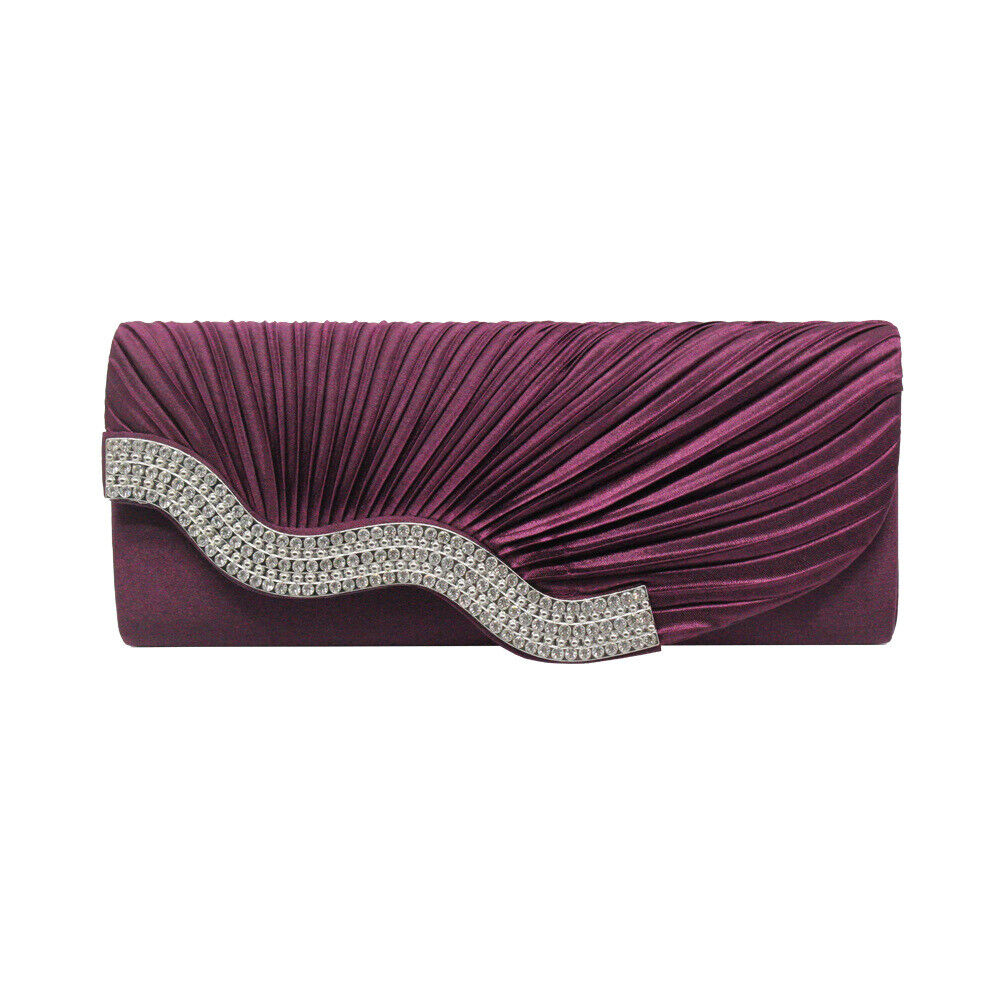 Shining Satin Ladies Chain Dinner Handbag Wedding Bridal Party Evening Clutch