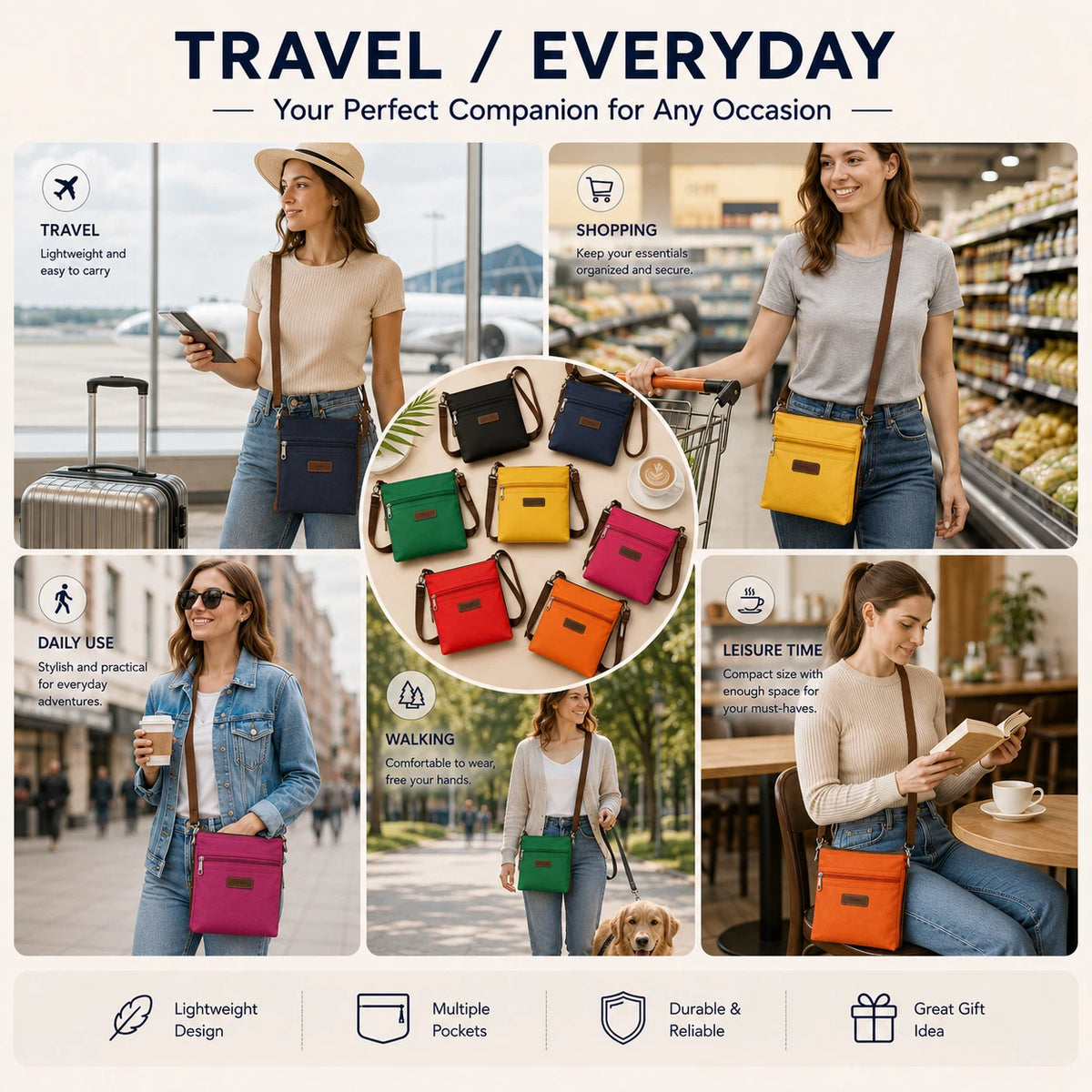 Women Lightweight Nylon Crossbody Bag Waterproof Travel Strap Shoulder Satchel
