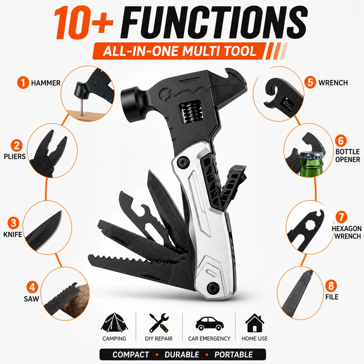 Multi Tool Hammer Folding Pliers Wrench Saw Knife Camping Portable Survival Tool