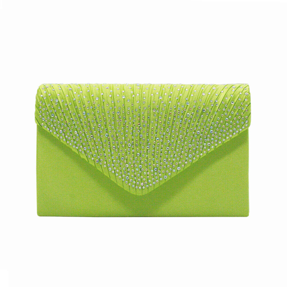 NEW Shining Satin Ladies Evening Clutch Bag Wedding Bridal Chain Handbag Wallet