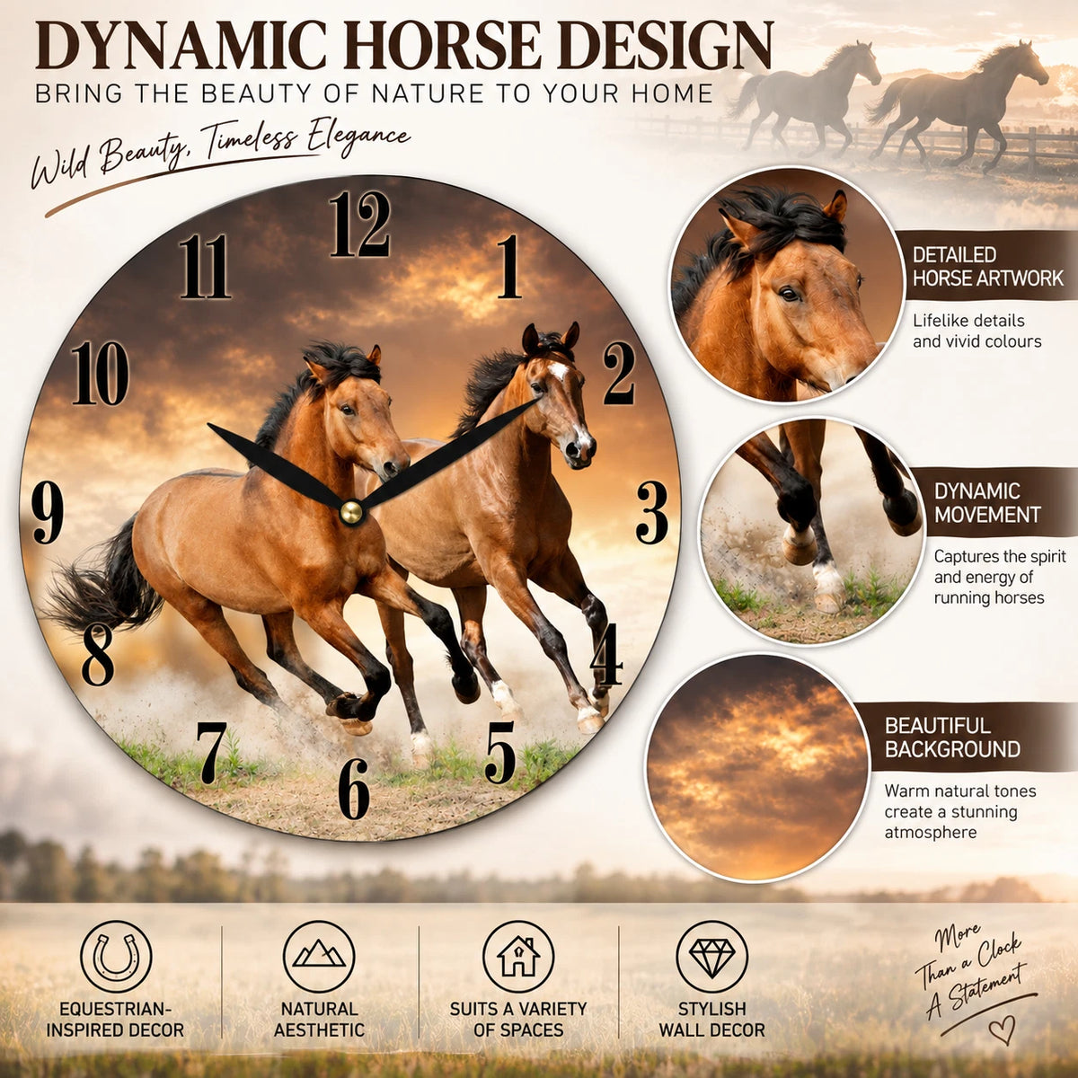 28.8cm Wall Clock Australian Birds Animal Wildlife MDF Round Home Decor