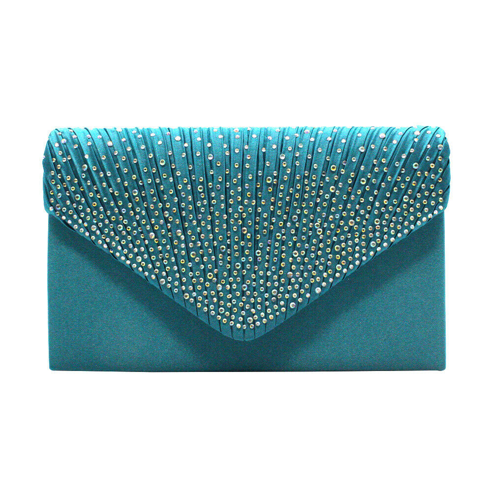 NEW Shining Satin Ladies Evening Clutch Bag Wedding Bridal Chain Handbag Wallet