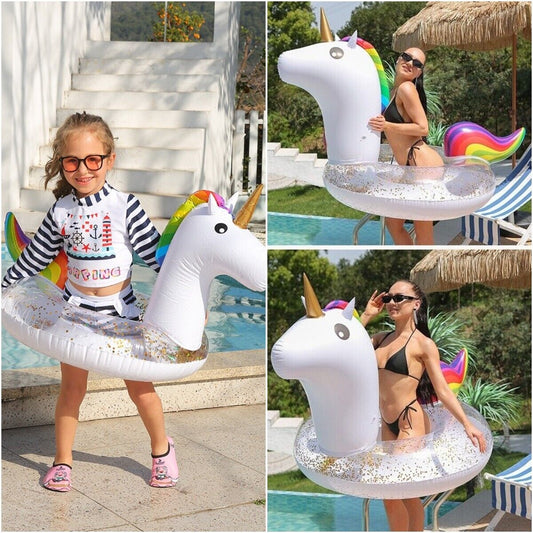 Inflatable Giant Sequin Unicorn Swimming Ring Float Raft Lounge Toy Bed Pool Bed