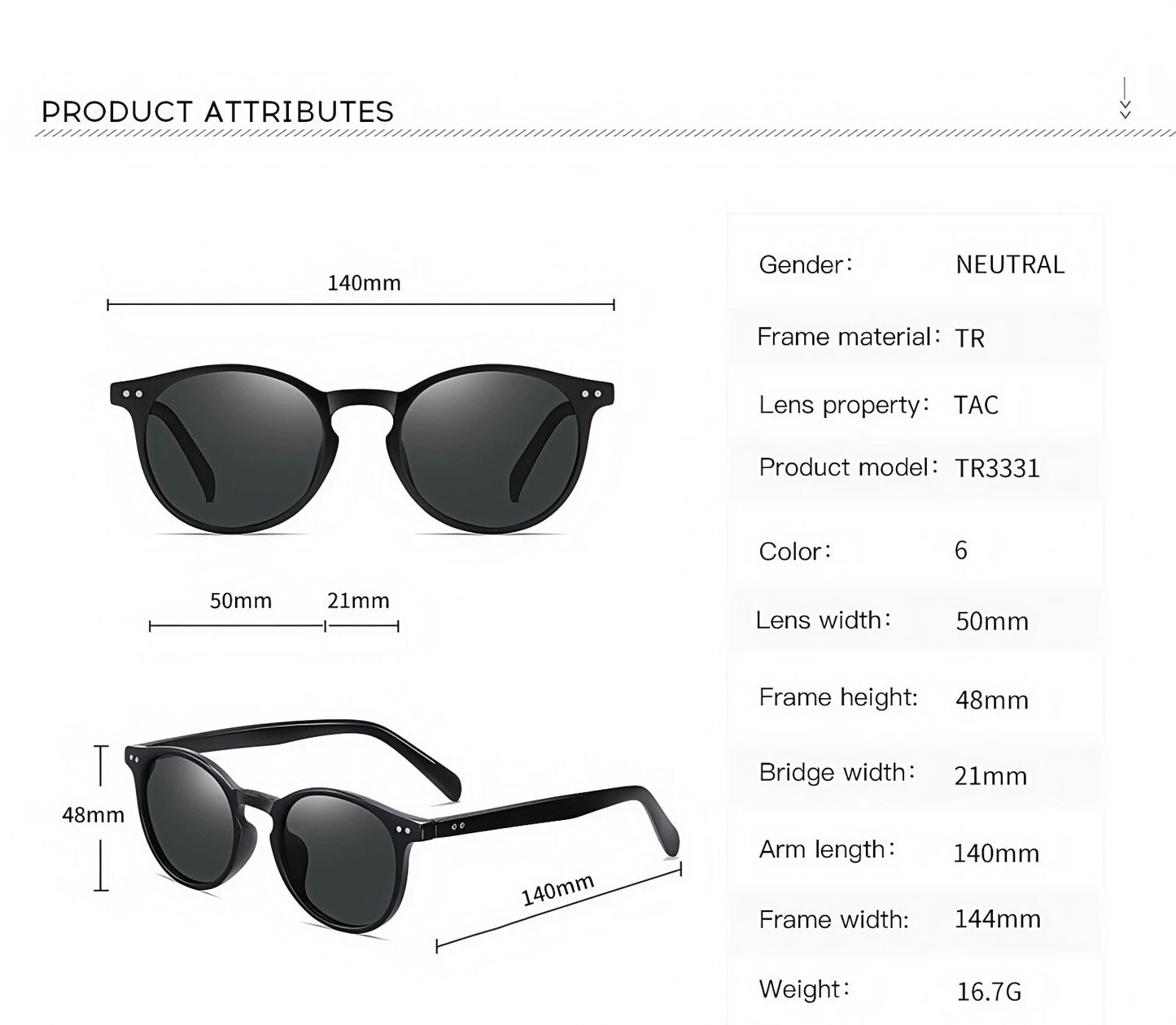 Women Lightweight Polarized Beach Round Driving Sunglasses UV400 Anti-Glare Lens # 3331