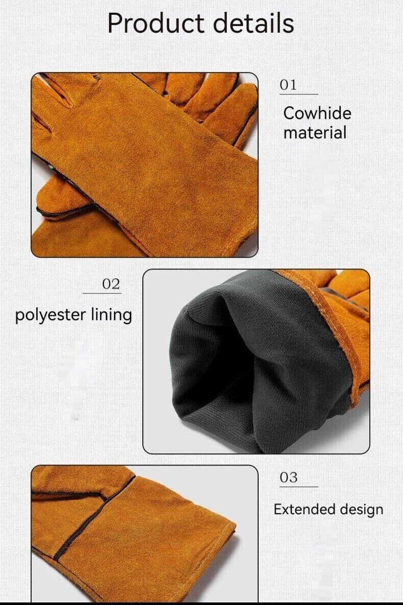 Outdoor Camp BBQ Long Anti-hot Gloves Cowhide Leather Heat Resistant Protection