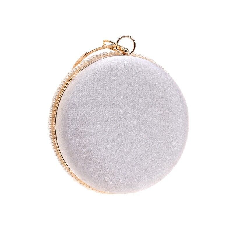 Fashion Woman Pearl Rhinestone Round Elegant Wedding Clutch Evening Party Bag