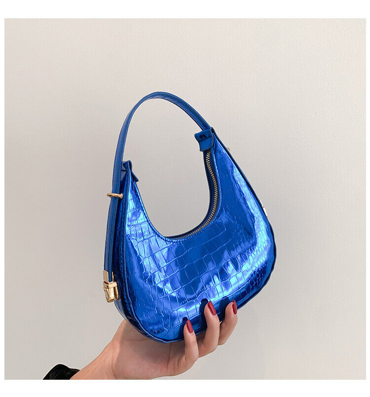 Women Fashion Trendy Bright Surface Crocodile Stripe Armpit Shoulder Bag