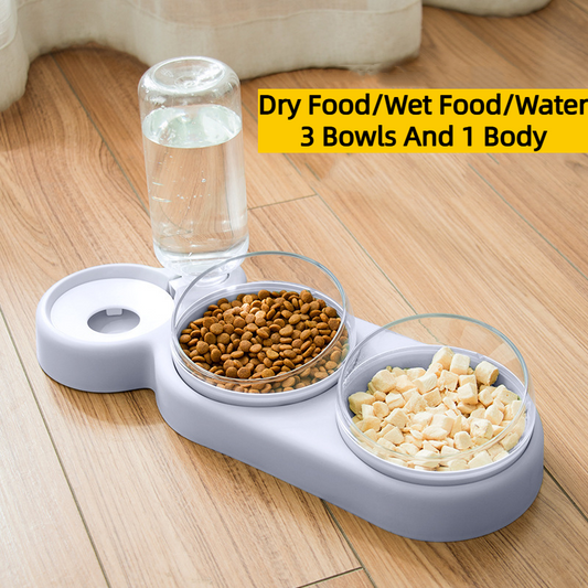 Pet Cat Three Bowl Dog Bowl Stand Cat Dog Automatic Feeder Water Fountain