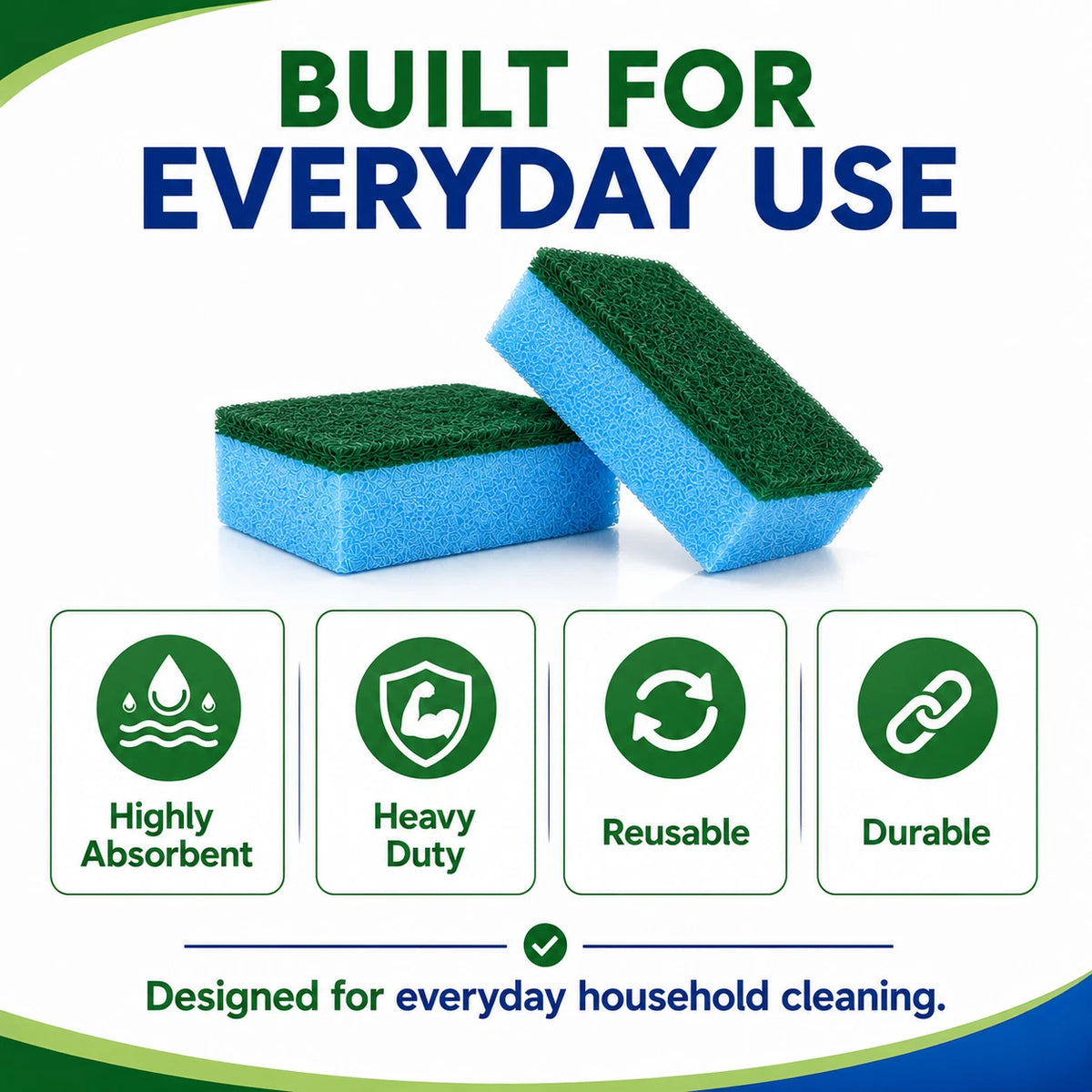 2 Pack 10PCS Kitchen Sponge Scourer Heavy Duty Washing Up Dish Scrubber 9x6x3CM Pad