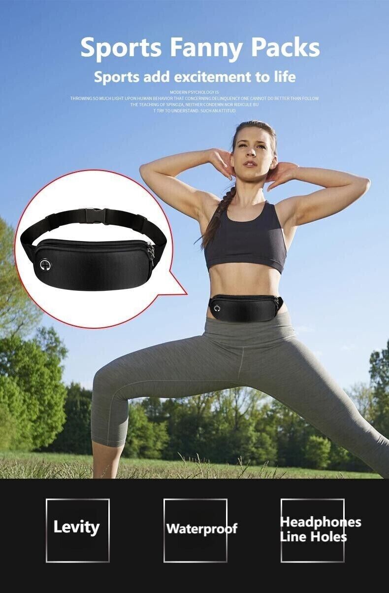 Double Tier Zip Belt Pouch Sport Wallet Waterproof Running Pack Travel Waist Bag